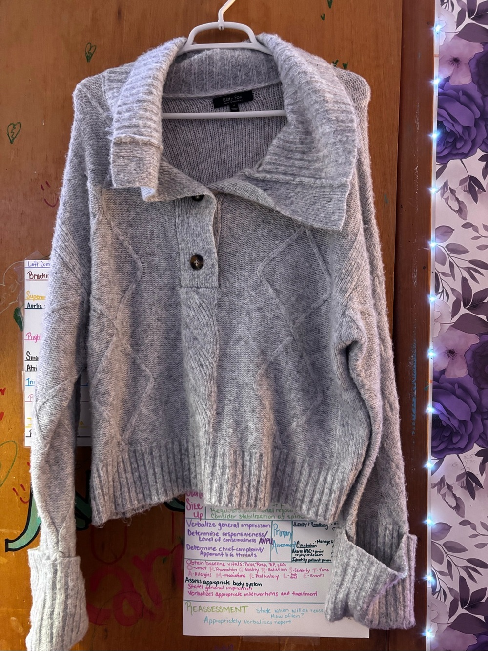 Soft Knit Gray Pullover Cardigan with Folded Collar